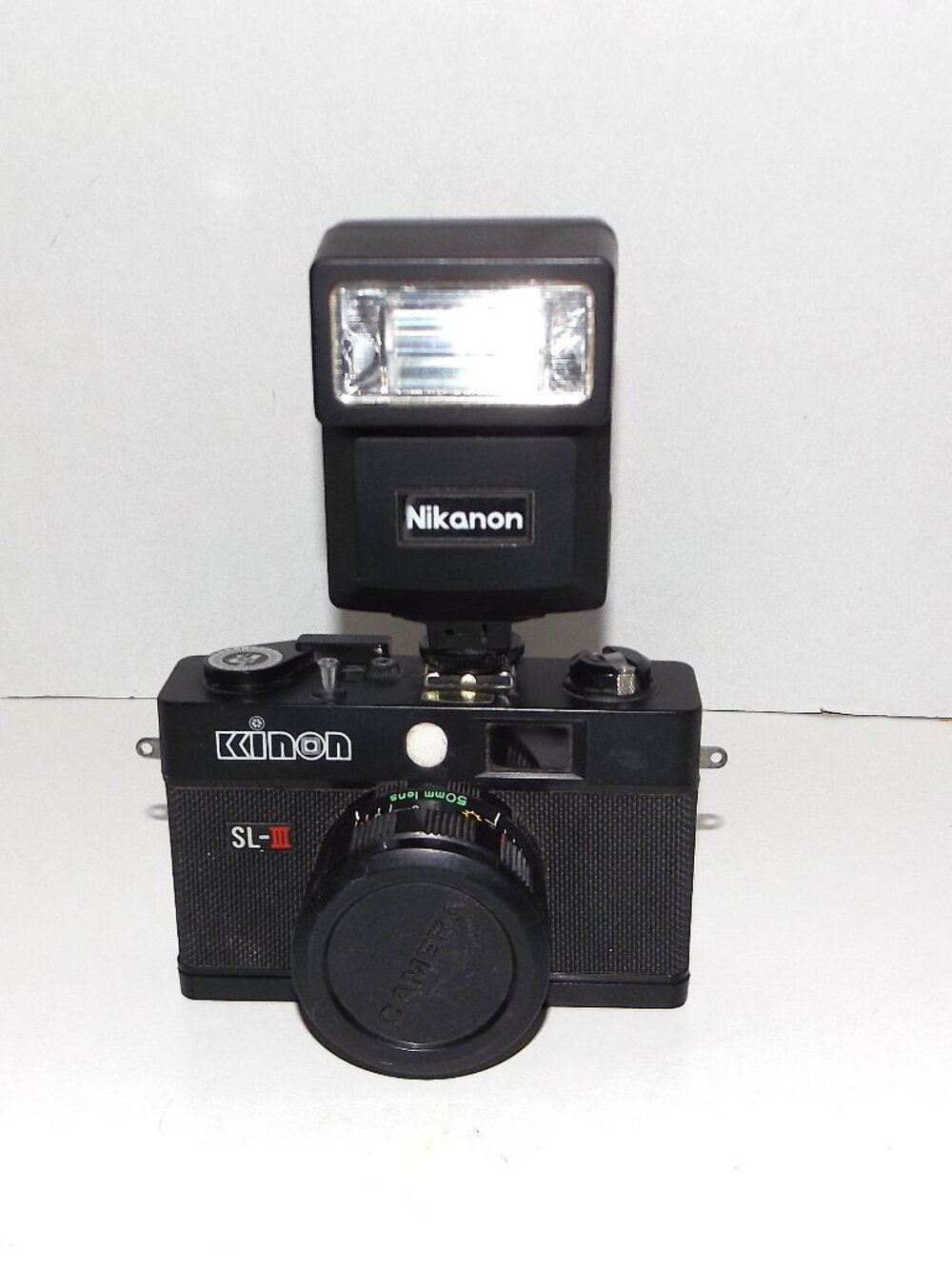 1980s Kinon SL-III 35mm Film Camera & Nikanon Hot Shoe Flash Not Tested